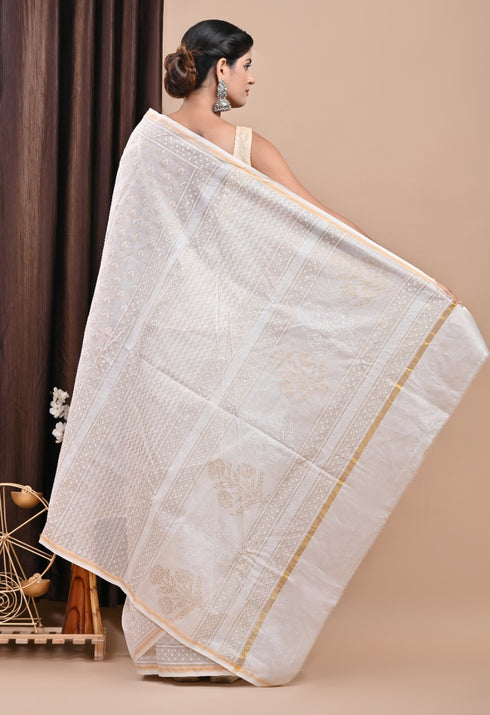 Elegant Khadi Gold Print Chanderi Silk Saree (CHSAR25)